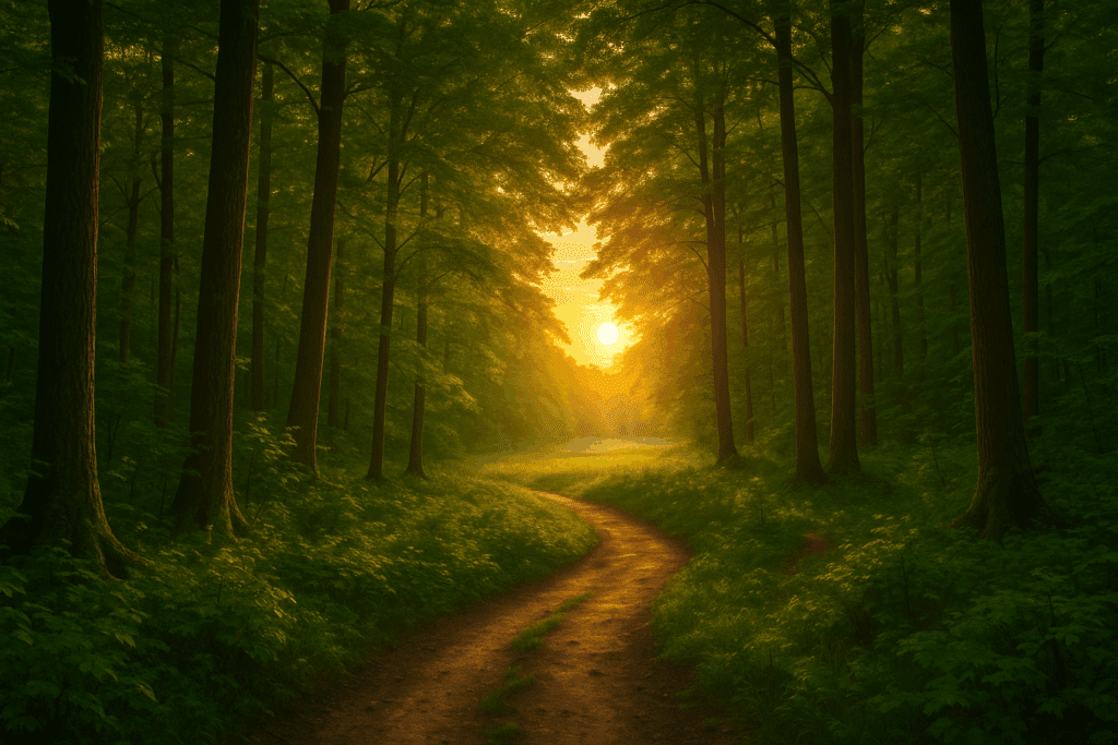 Ścieżka w lesie symbolizująca drogę do świadomych wyborów i wewnętrznej harmonii”